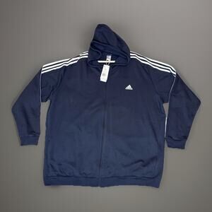 Adidas Hooded Track Jacket Mens Navy Blue Zipper Size 4XLT Loungewear Sporty